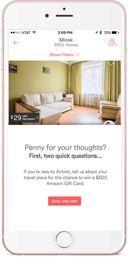 An Ethnio survey on a mobile website.