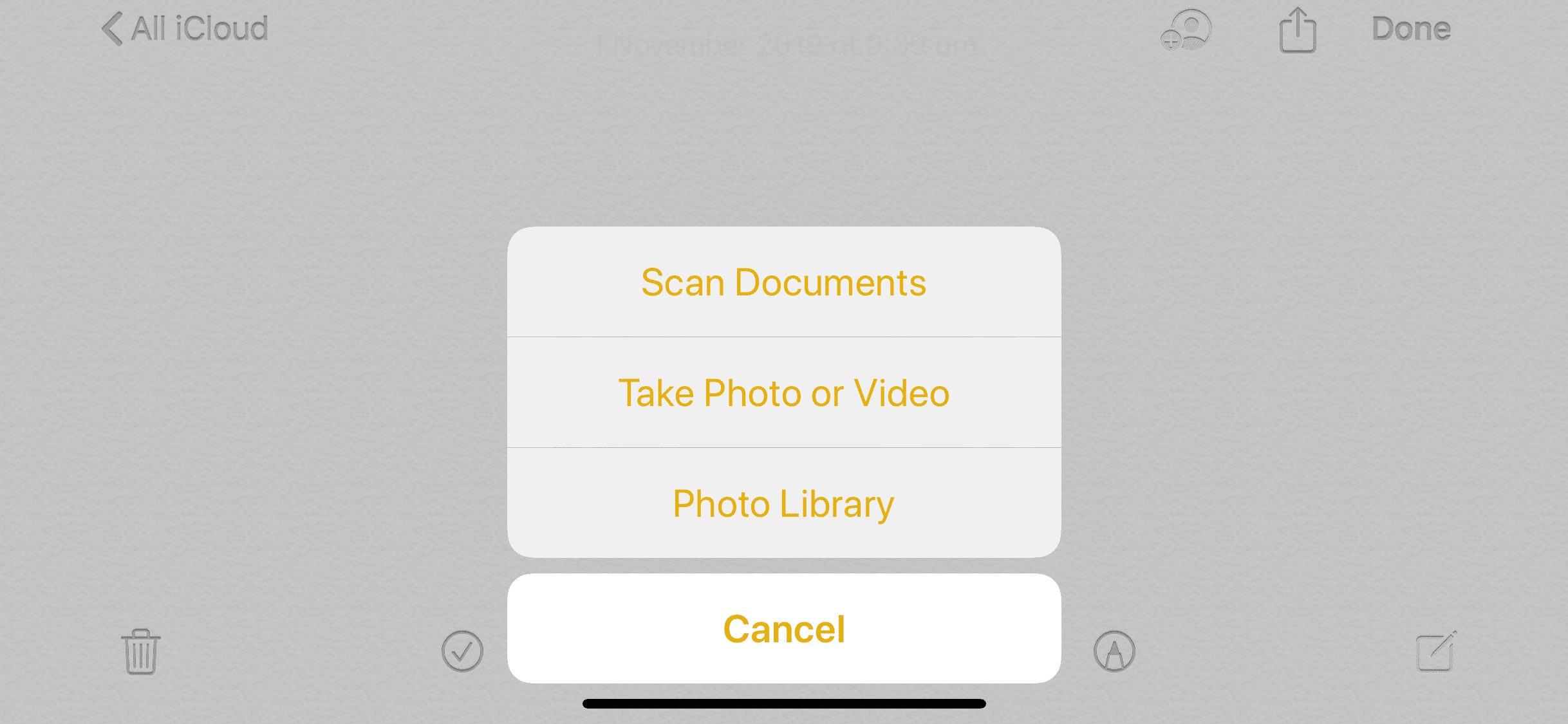 Screenshot of scanning documents in the Notes app on iOS