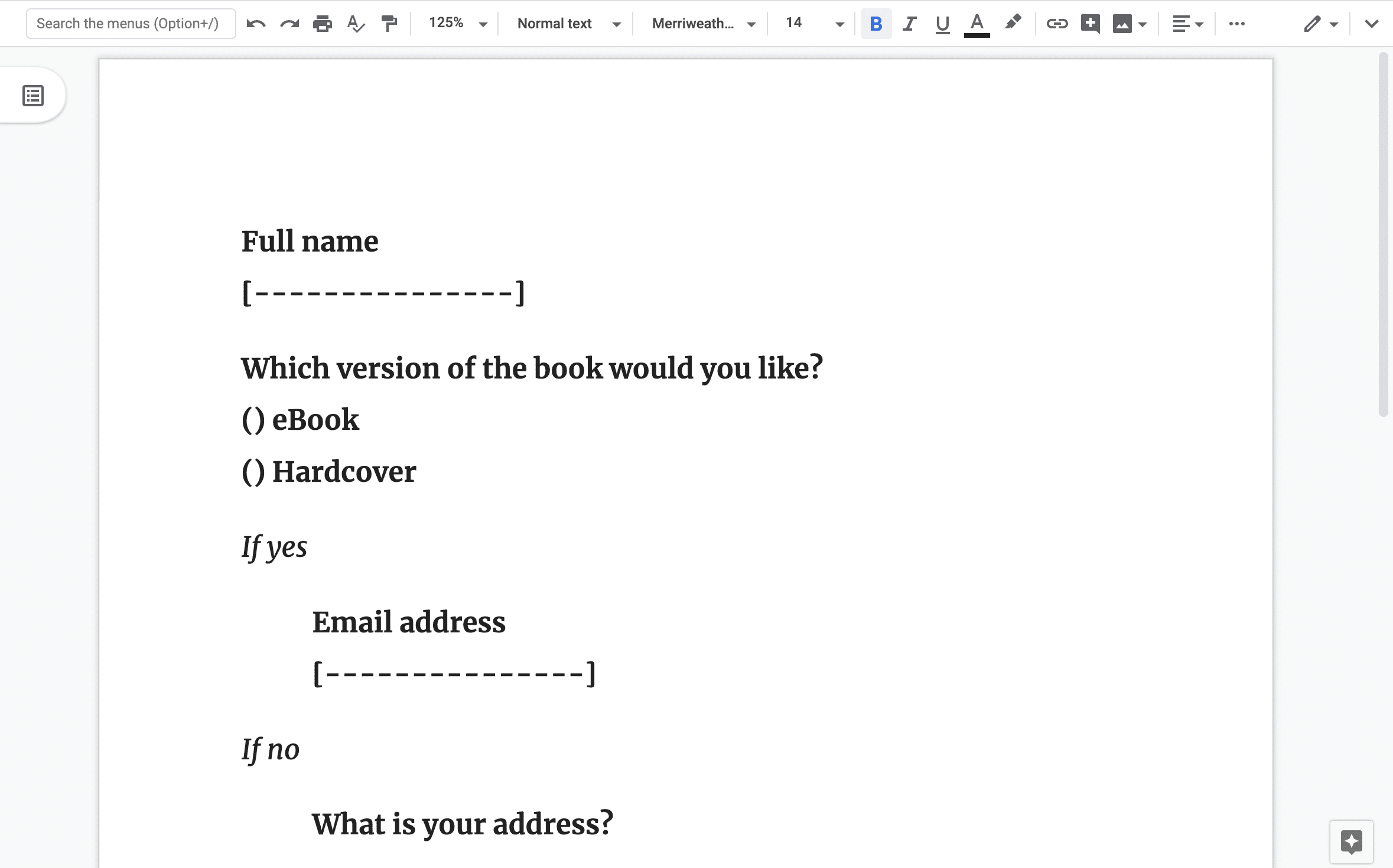 An example of a form designed in plain text