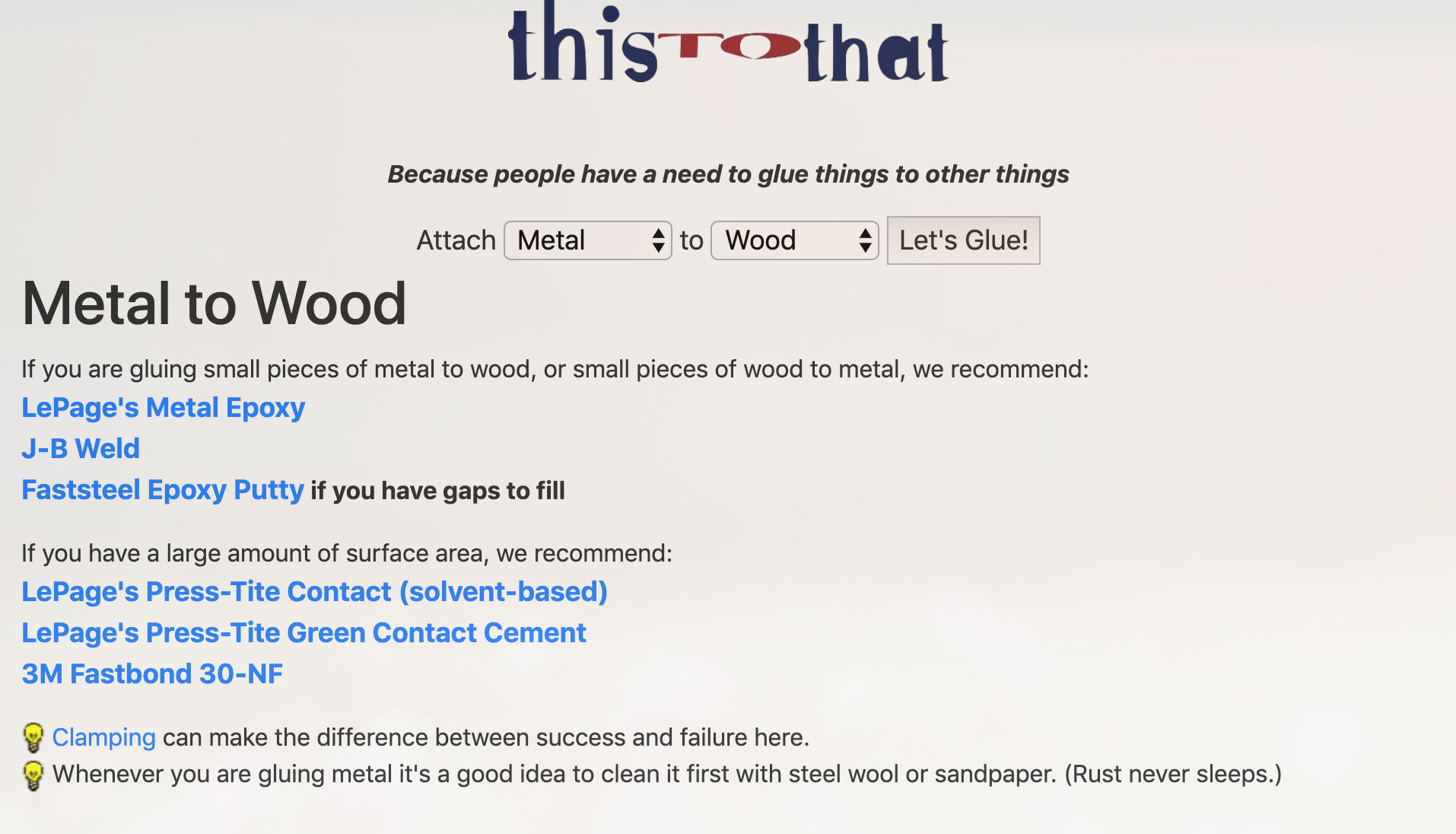 Screenshot of ThisToThat’s homepage