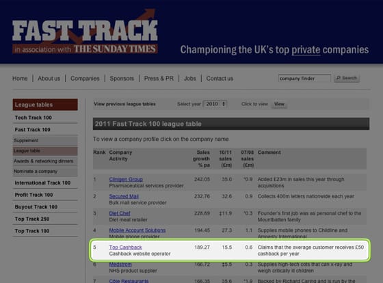 Top Cashback in fast track
