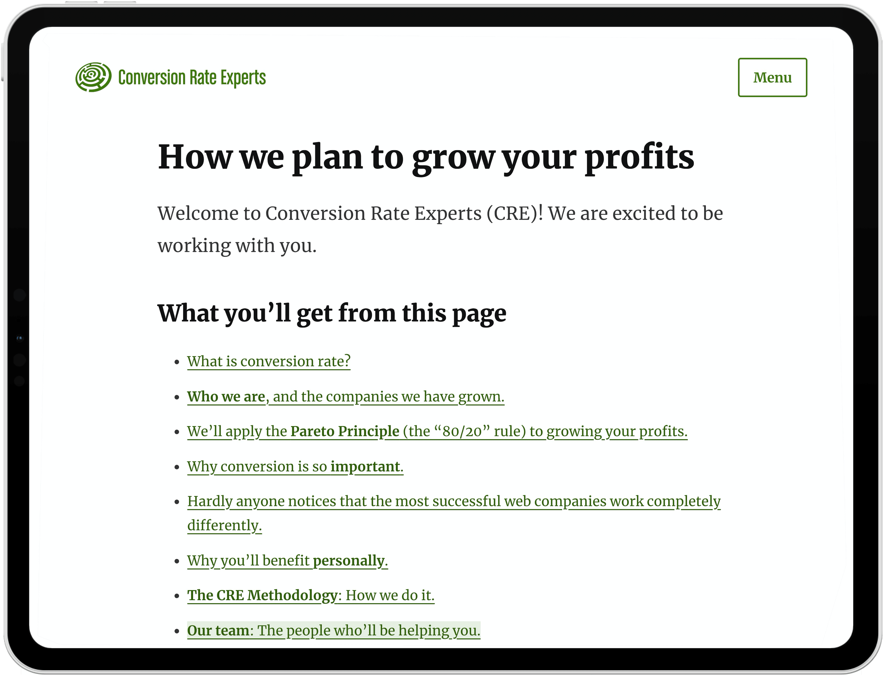 A screenshot of the welcome page.