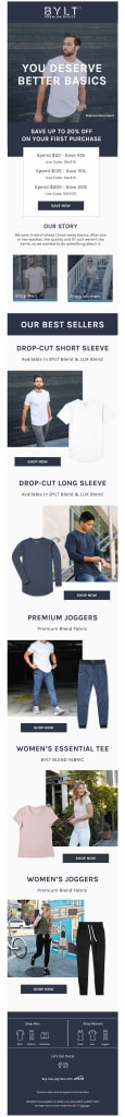Example of a welcome email showcasing products