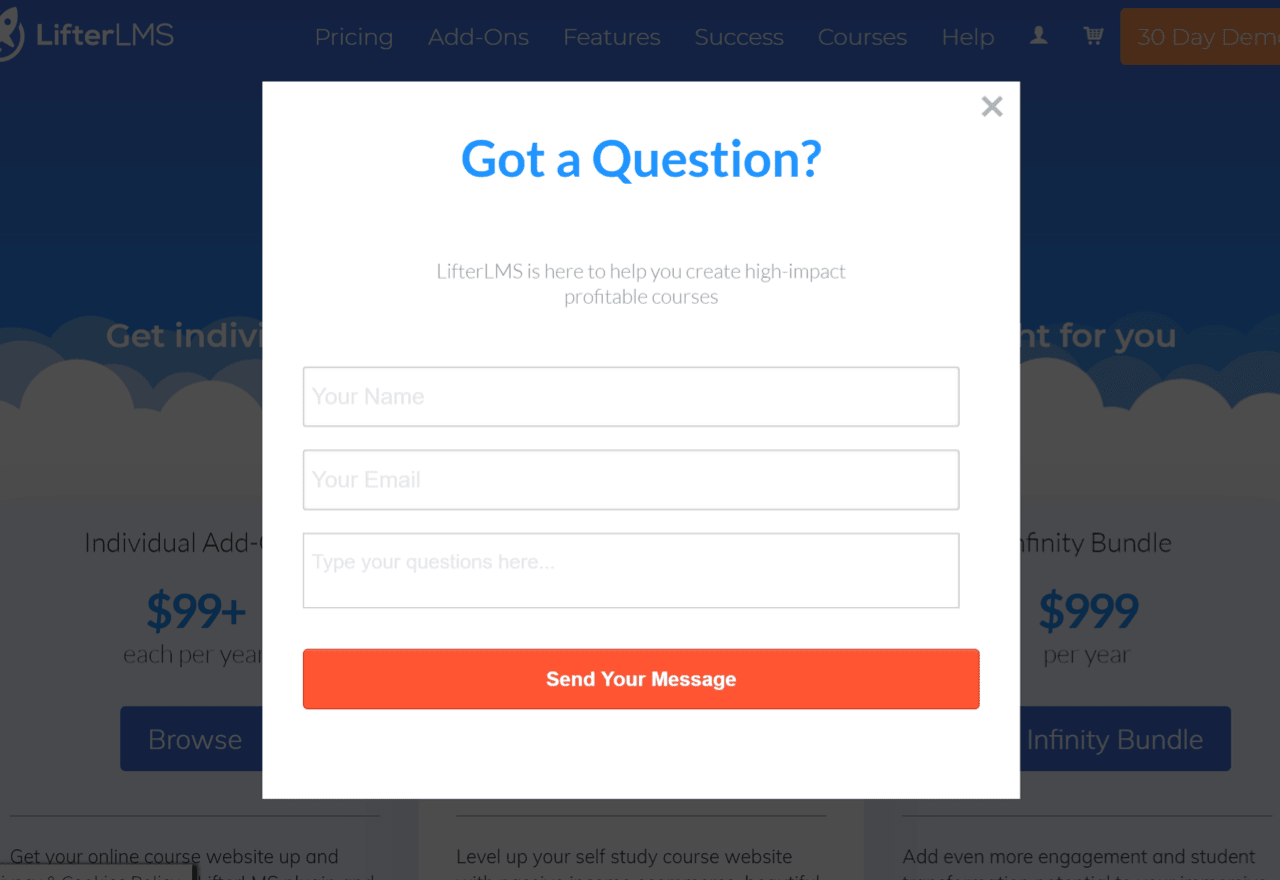Pop-up with feedback example