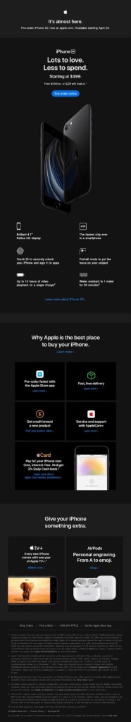 Example of personalized offer-based email from Apple