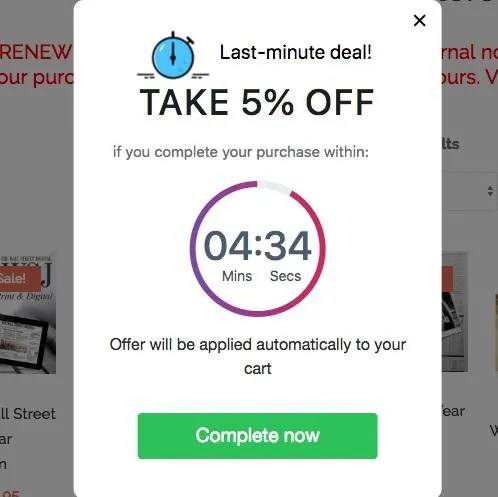 Example of pop-up using urgency to reduce cart abandonment