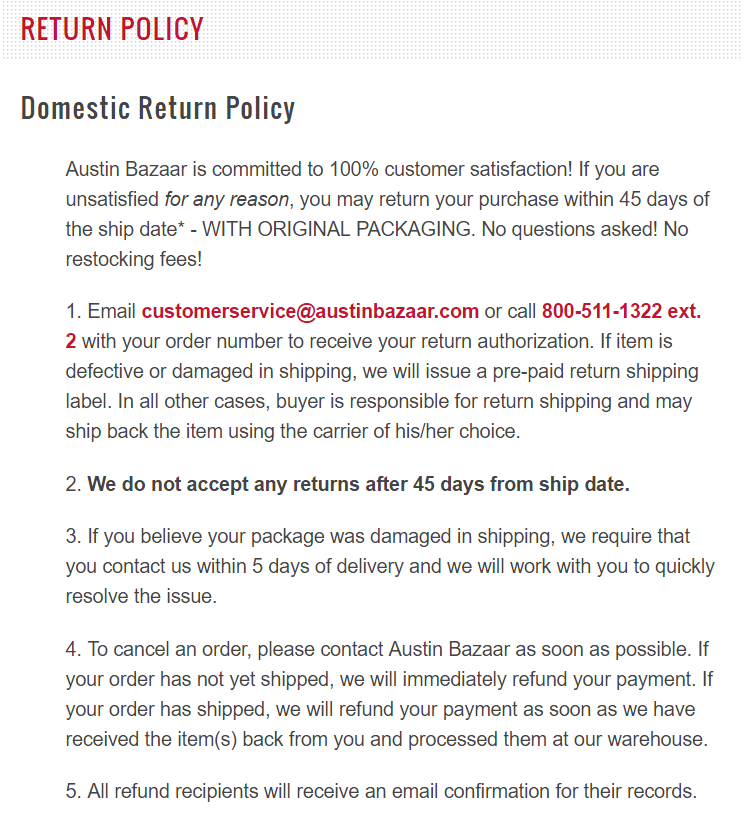 Return policy with free shipping example