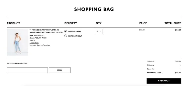 Example of product view on checkout