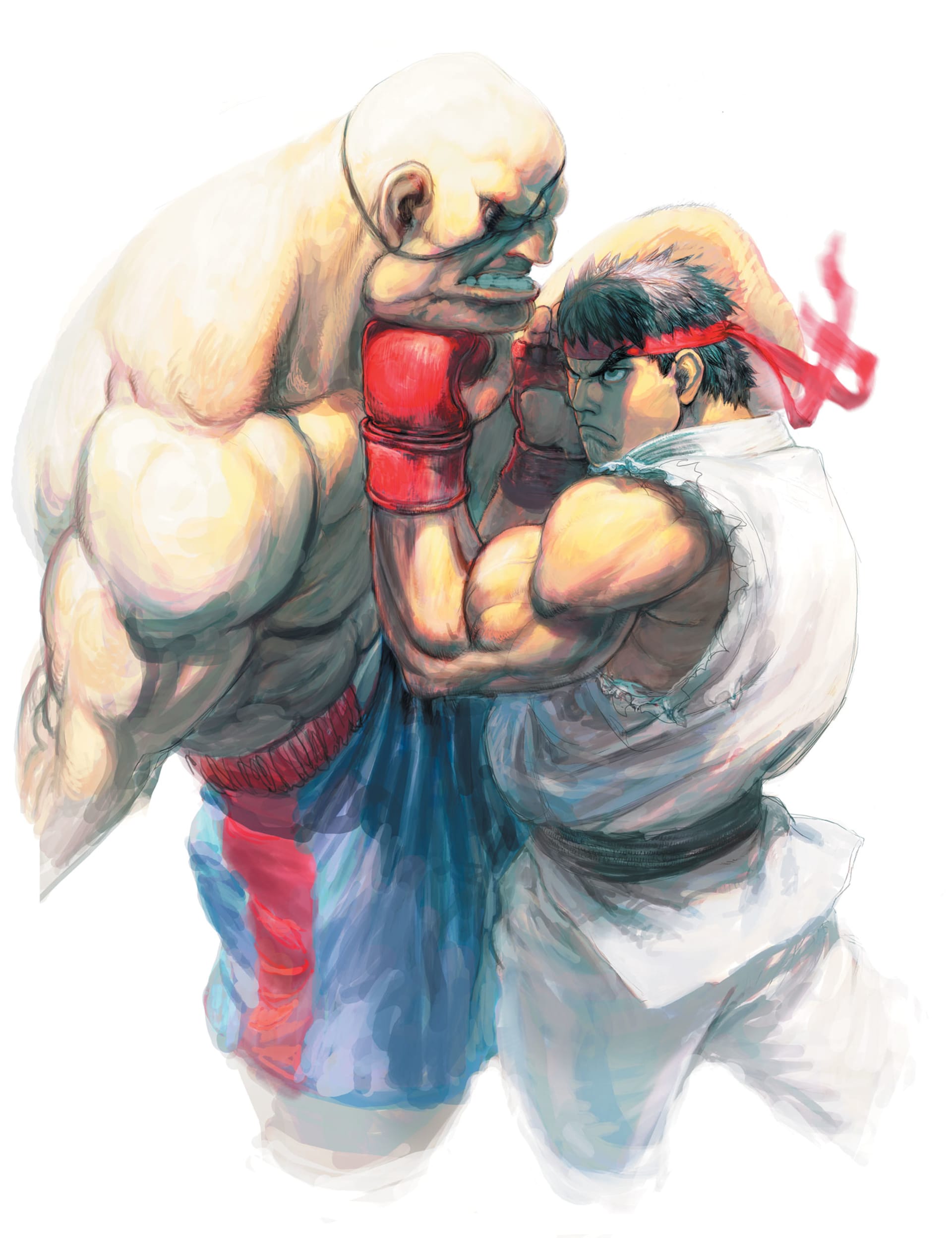 Illustration + digital enhancement Ryu vs Sagat, Street Fighter IV, Capcom