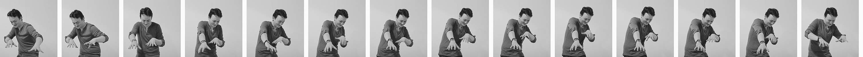 An animated image of Dom Talbot imitating their project EXP-duo