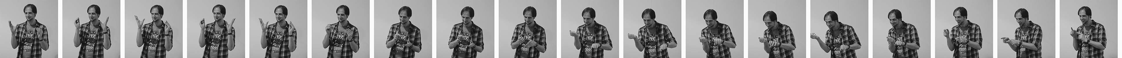 An animated image of James King imitating their project Squish the Crab