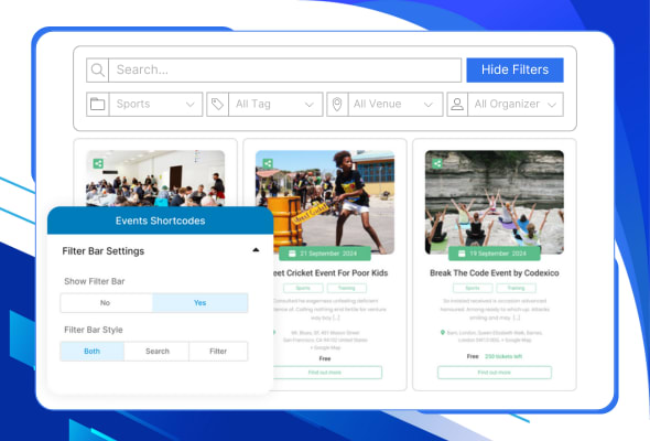 Search and Filter events