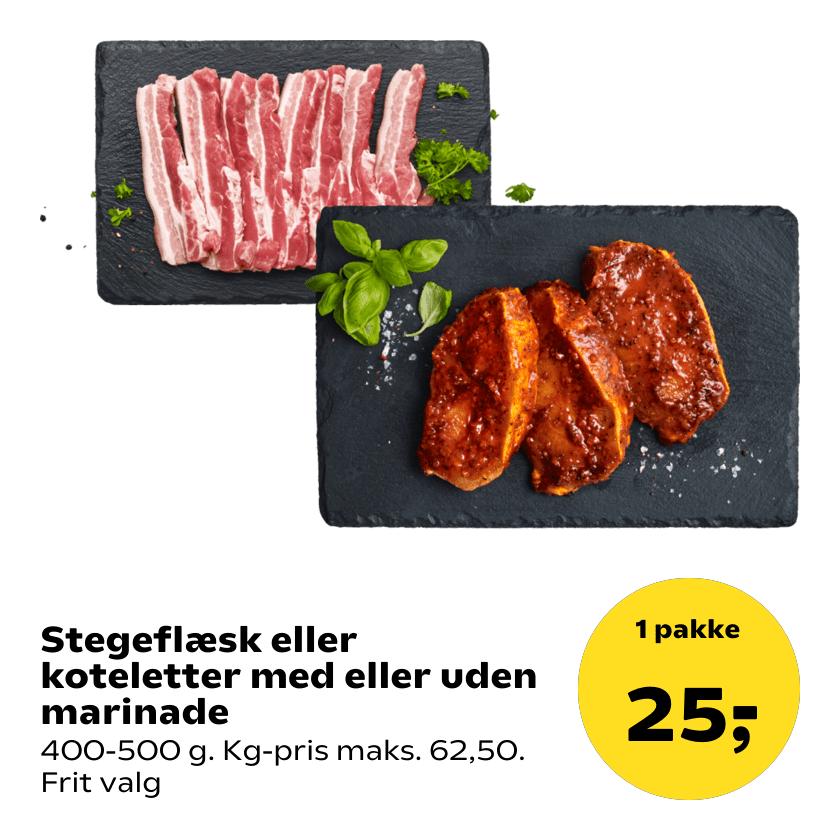 Stegeflæsk eller koteletter med eller uden marinade