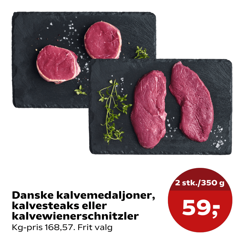 Danske kalvemedaljoner, kalvesteaks eller kalvewienerschnitzler