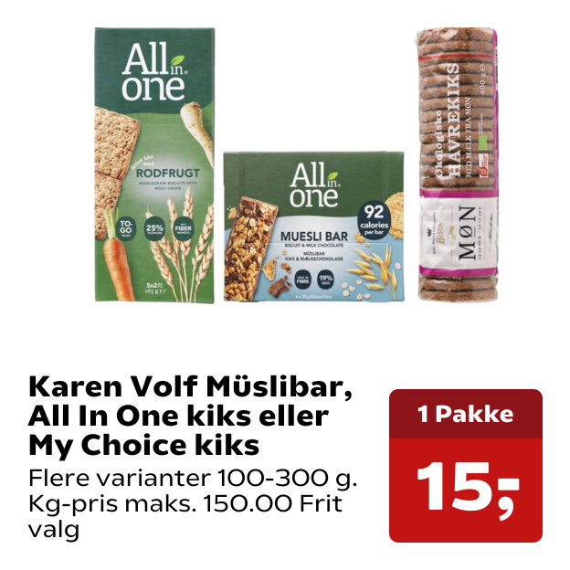 Karen Volf Müslibar, All In One kiks eller My Choice kiks