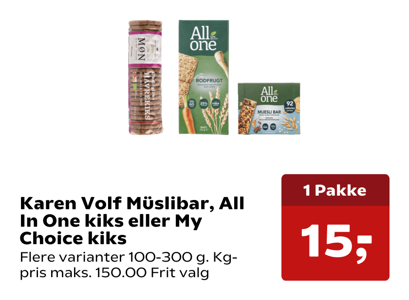 Karen Volf Müslibar, All In One kiks eller My Choice kiks