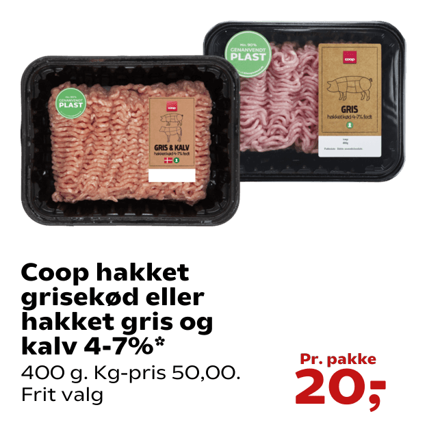 Coop hakket grisekød eller hakket gris og kalv 4-7%