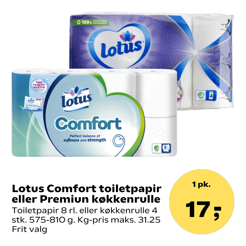 Lotus Comfort toiletpapir eller Premiun køkkenrulle