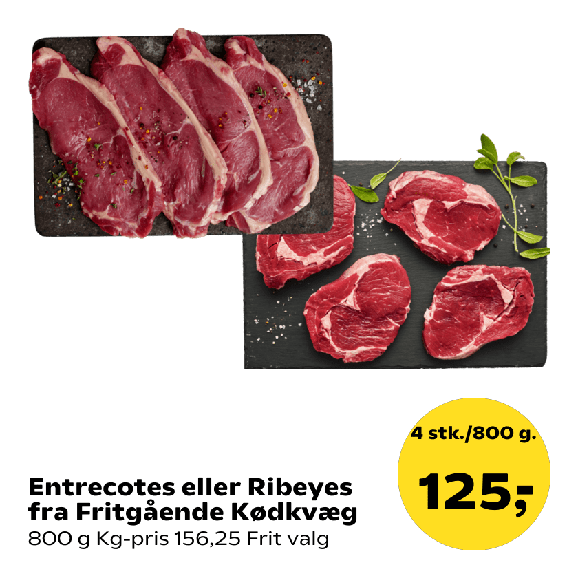 Entrecotes eller Ribeyes fra Fritgående Kødkvæg