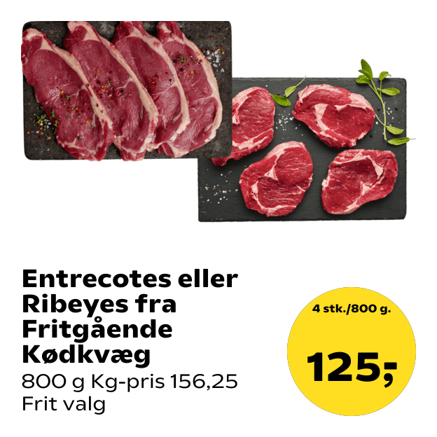 Entrecotes eller Ribeyes fra Fritgående Kødkvæg