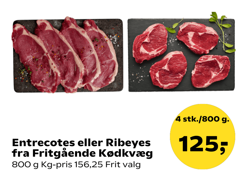 Entrecotes eller Ribeyes fra Fritgående Kødkvæg