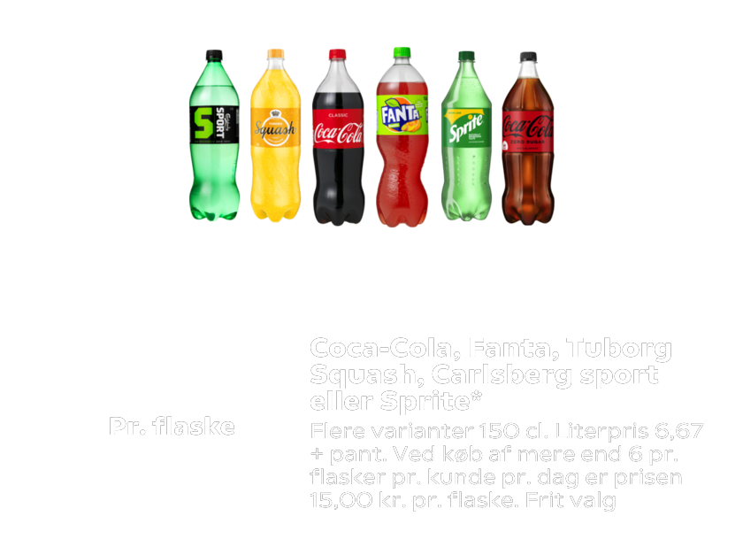 Coca-Cola, Fanta, Tuborg Squash, Carlsberg sport eller Sprite
