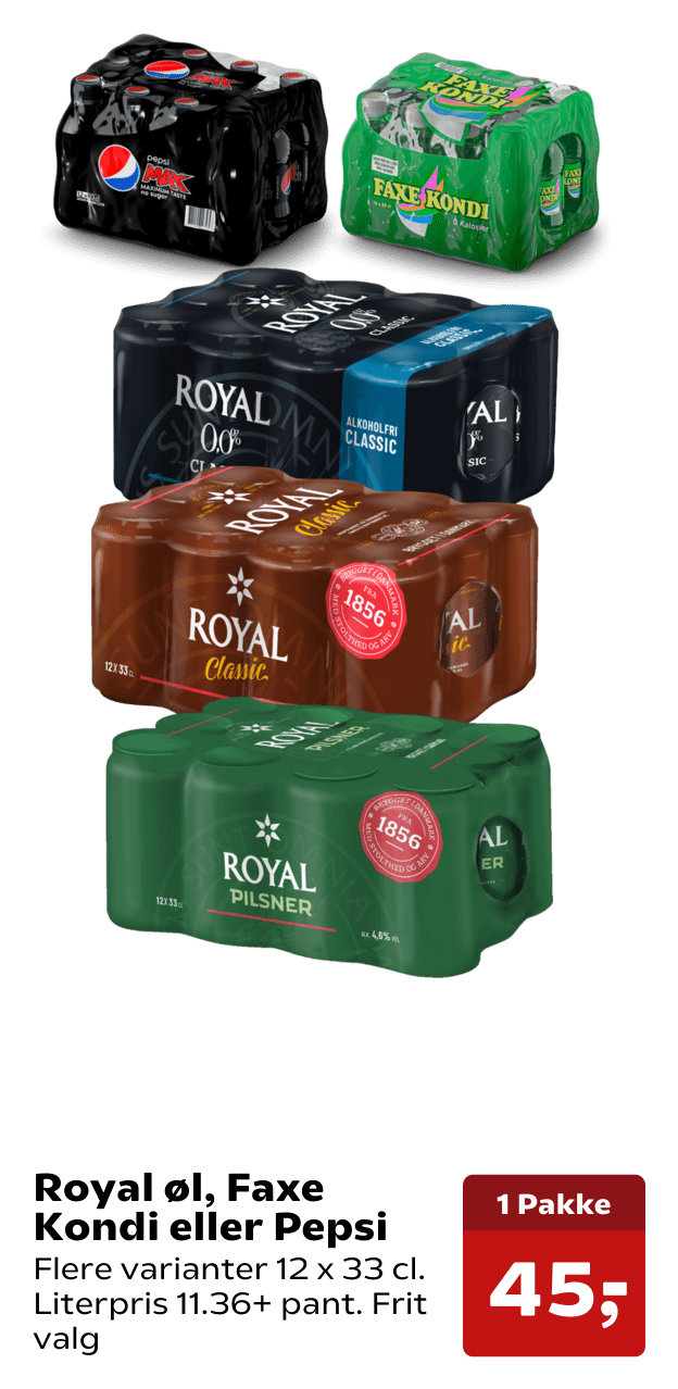 Royal øl, Faxe Kondi eller Pepsi