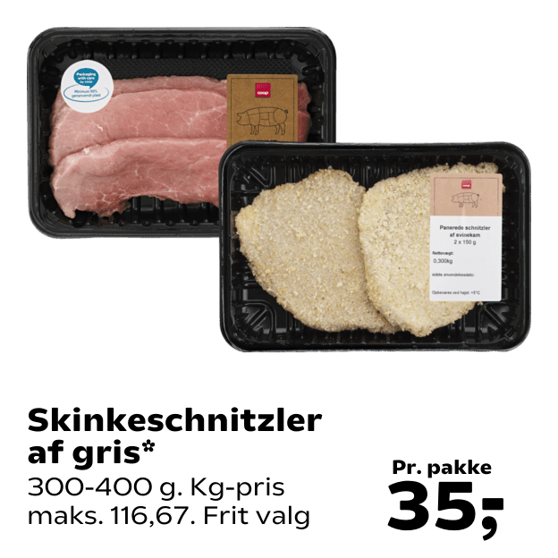 Skinkeschnitzler af gris