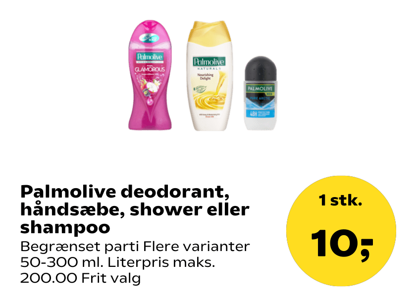 Palmolive deodorant, håndsæbe, shower eller shampoo