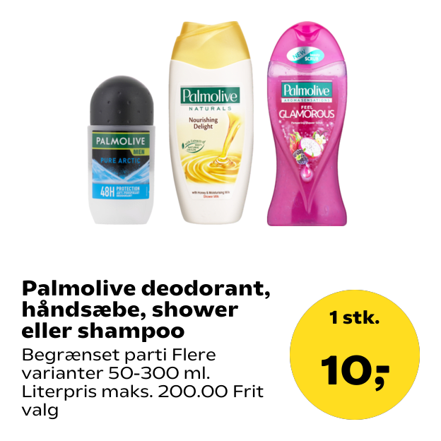 Palmolive deodorant, håndsæbe, shower eller shampoo