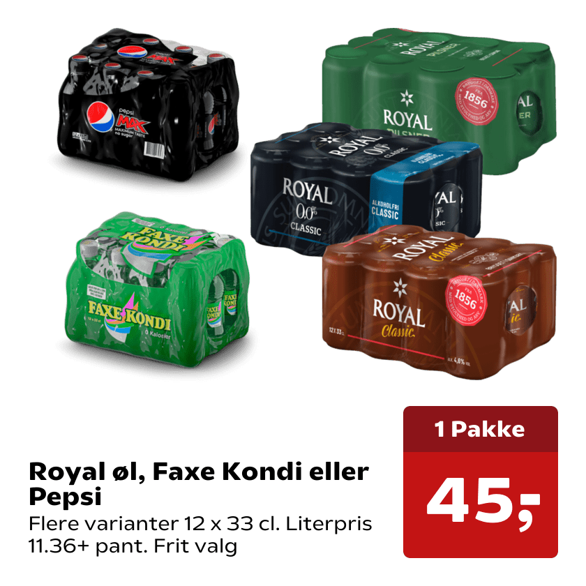Royal øl, Faxe Kondi eller Pepsi