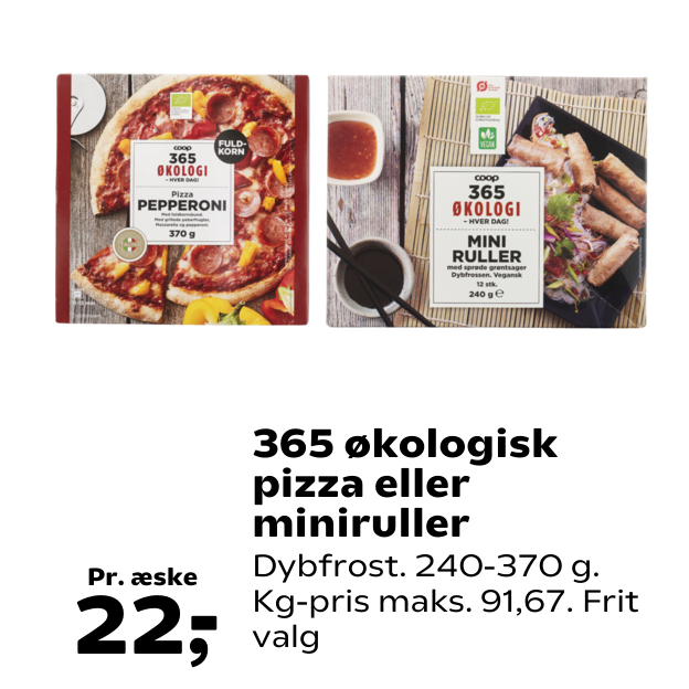 365 økologisk pizza eller miniruller