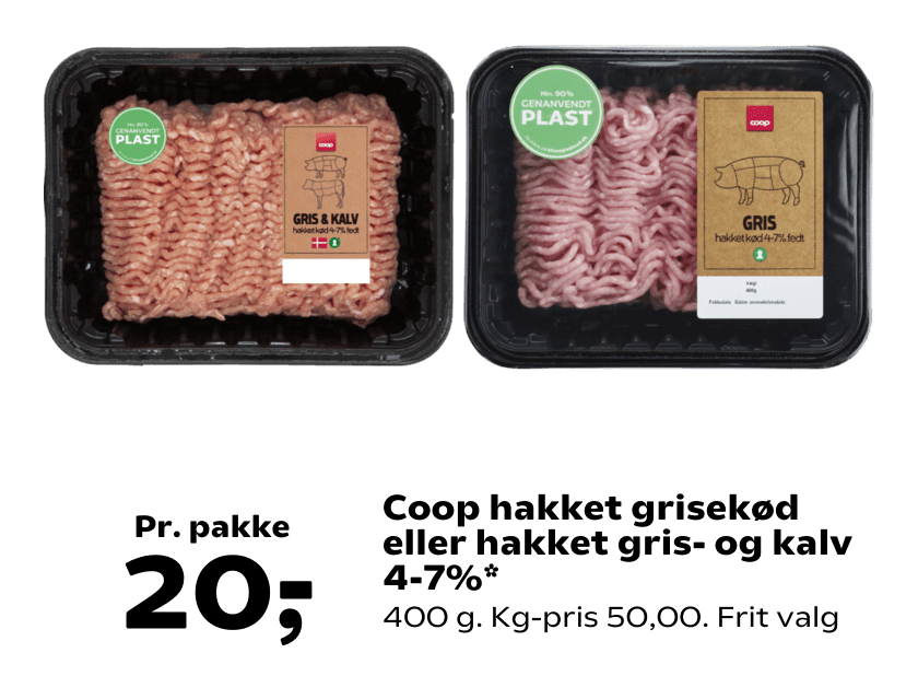 Coop hakket grisekød eller hakket gris- og kalv 4-7%