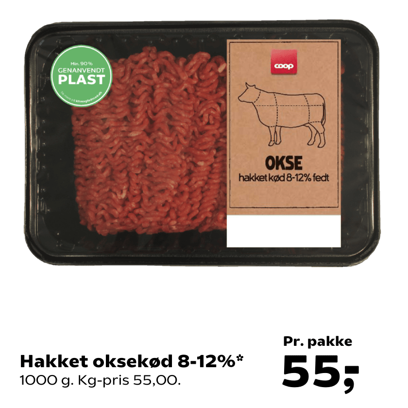 Hakket oksekød 8-12%