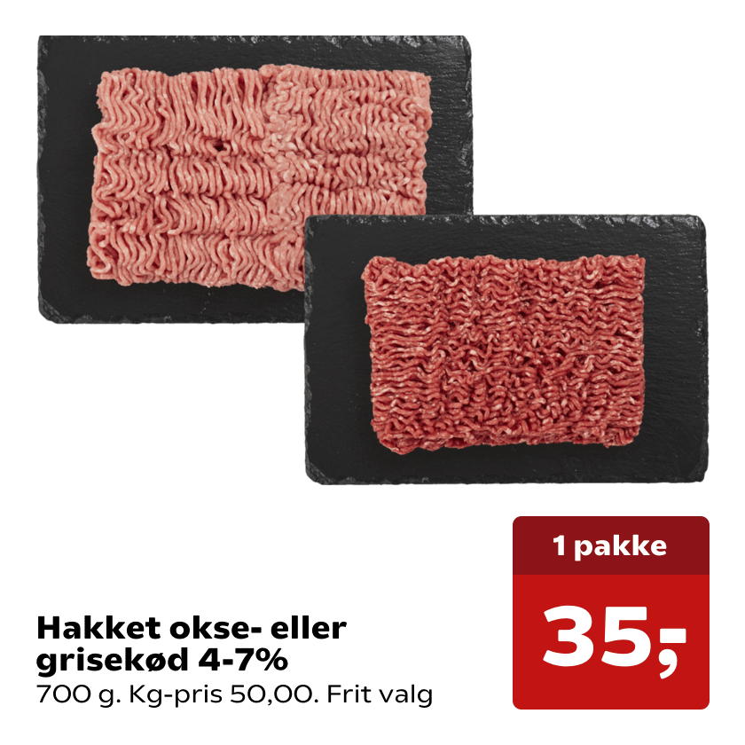 Hakket okse- eller grisekød 4-7%