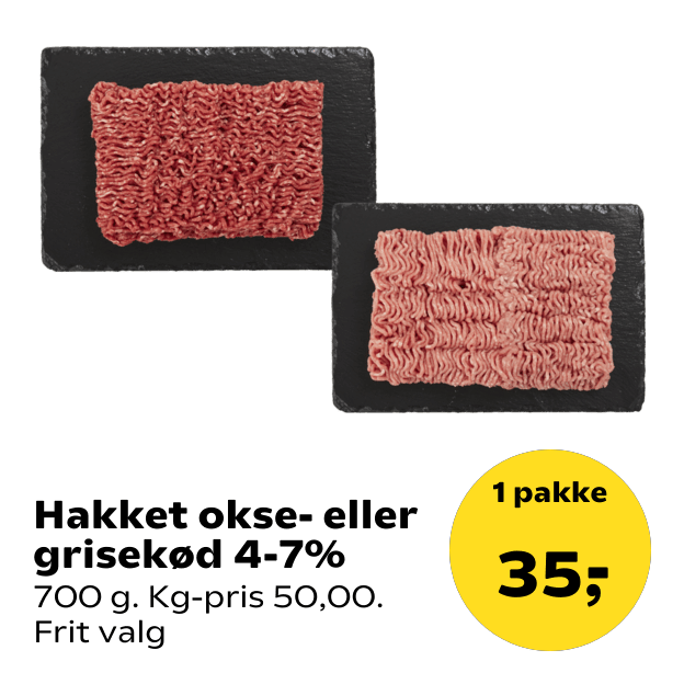 Hakket okse- eller grisekød 4-7%