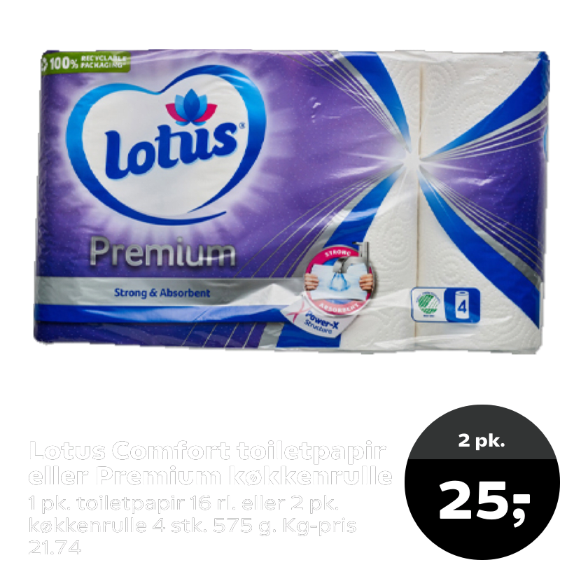 Lotus Comfort toiletpapir eller Premium køkkenrulle