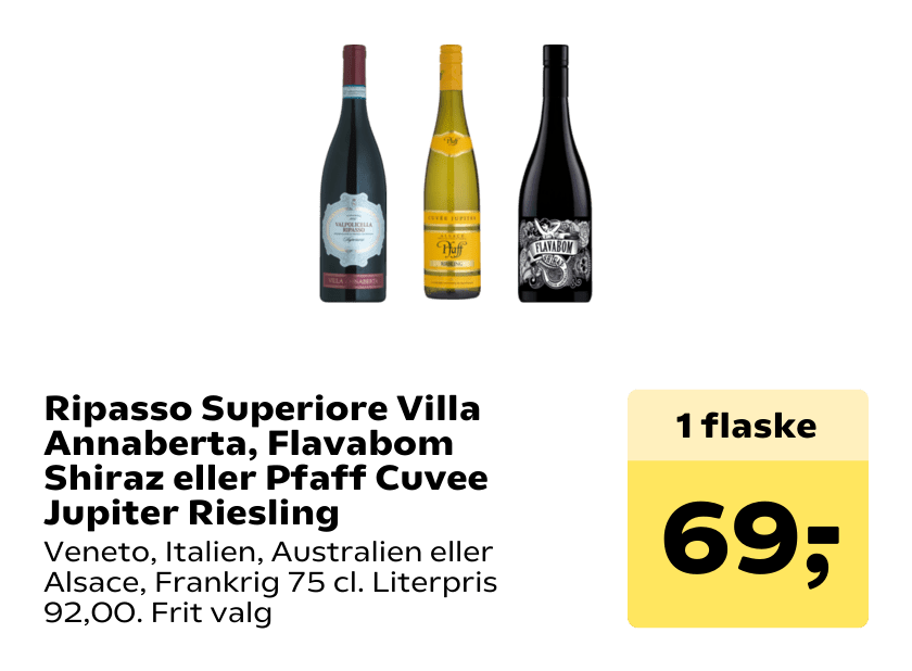 Ripasso Superiore Villa Annaberta, Flavabom Shiraz eller Pfaff Cuvee Jupiter Riesling