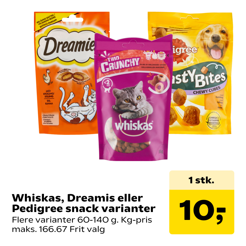 Whiskas, Dreamis eller Pedigree snack varianter
