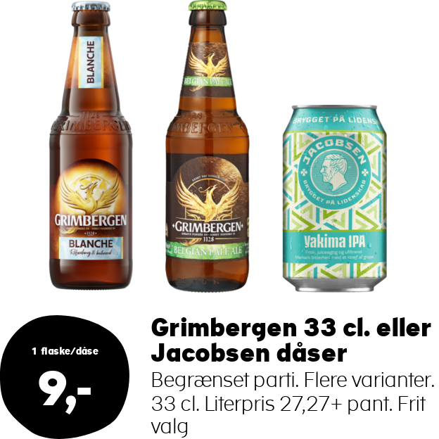Grimbergen 33 cl. eller Jacobsen dåser