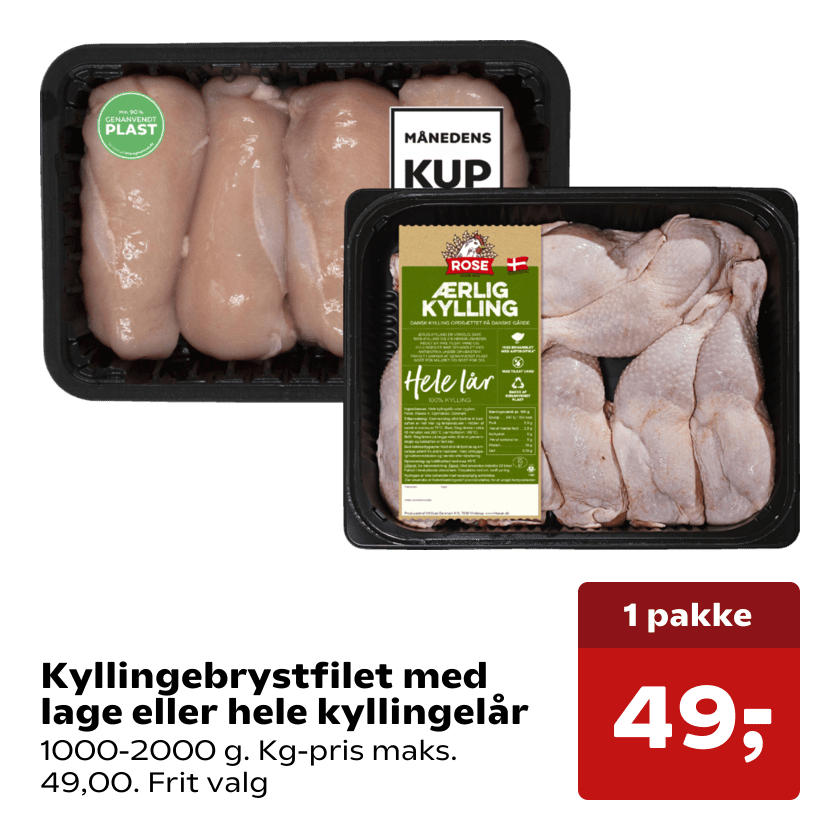 Kyllingebrystfilet med lage eller hele kyllingelår