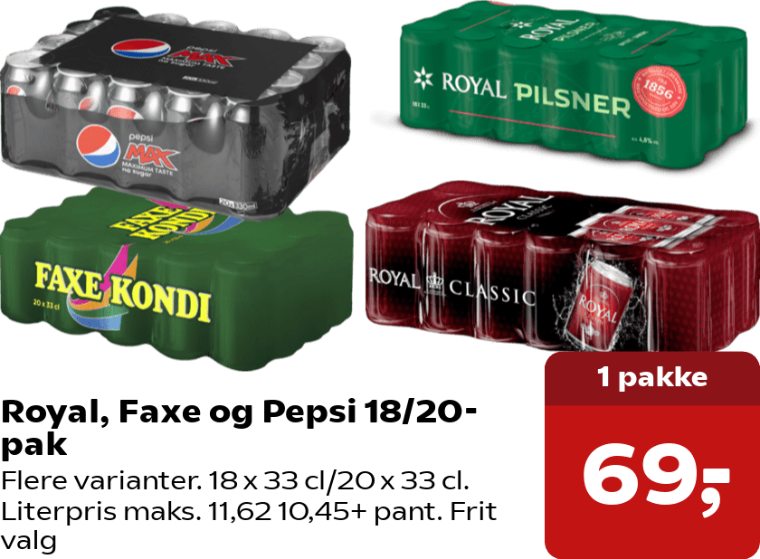 Royal, Faxe og Pepsi 18/20-pak