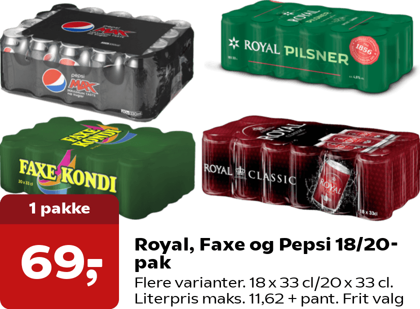 Royal, Faxe og Pepsi 18/20-pak