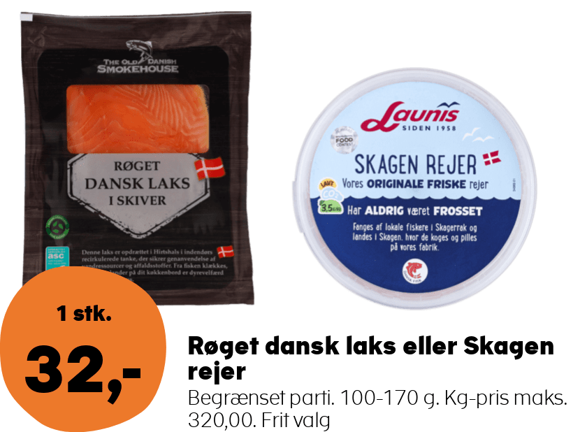 Røget dansk laks eller Skagen rejer