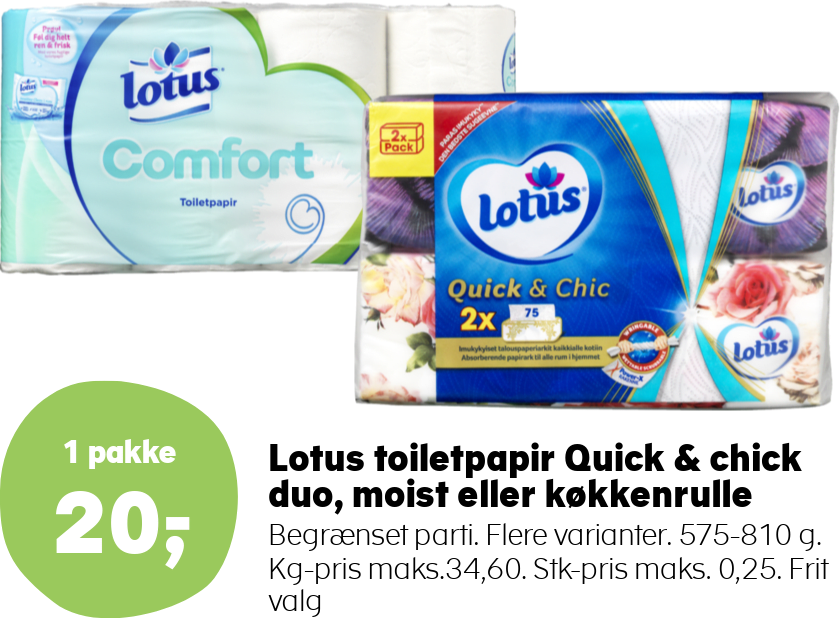 Lotus toiletpapir Quick & chick duo, moist eller køkkenrulle