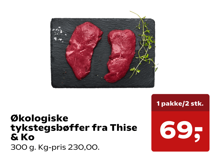 Økologiske tykstegsbøffer fra Thise & Ko