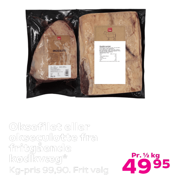 Oksefilet eller okseculotte fra fritgående kødkvæg