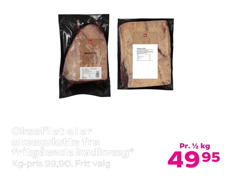 Oksefilet eller okseculotte fra fritgående kødkvæg