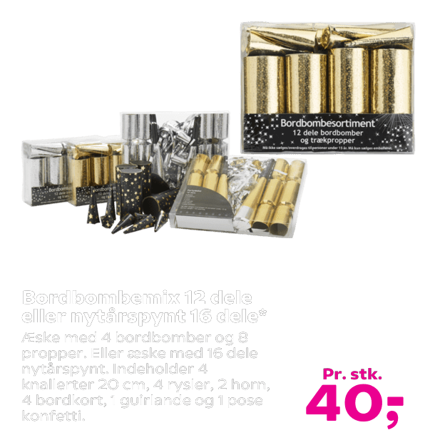 Bordbombemix 12 dele eller nytårspynt 16 dele