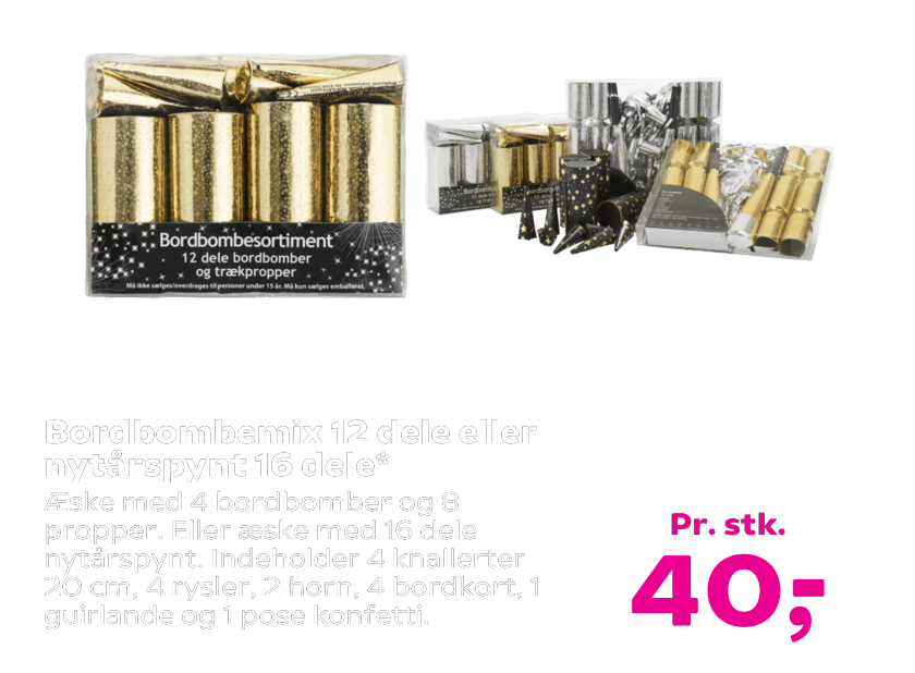 Bordbombemix 12 dele eller nytårspynt 16 dele